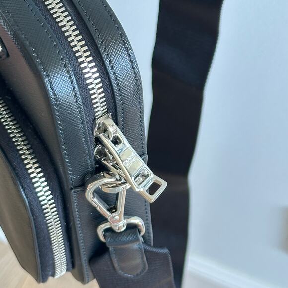 PRADA Saffiano Leather Zip-Around Smartphone Case Crossboday Bag Black - Picture 8 of 12